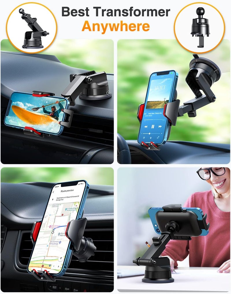 VANMASS [True Military-Grade] Car Phone Holder [Best Suction & Clip] Cell Phone Mount for Dashboard Windshield Vent Truck Cradle Dash Stand for iPhone 15 Pro Max 14 13 12 Android, Red - Image 3